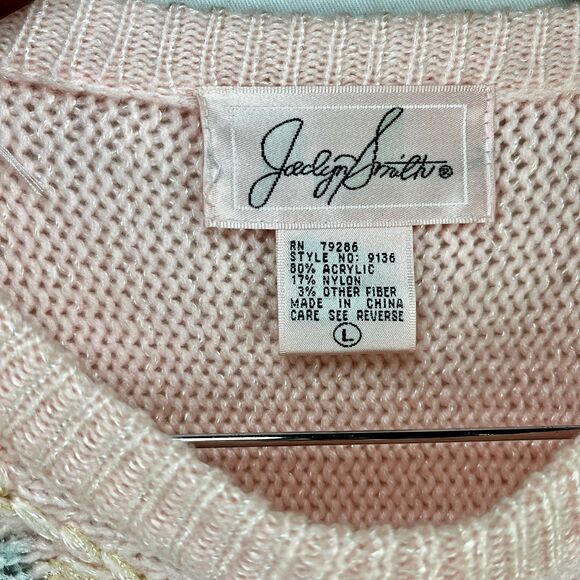 Vintage 80s Pastel Sweater Beaded Sparkle Beverly Goldberg Style L - Picture 4 of 5